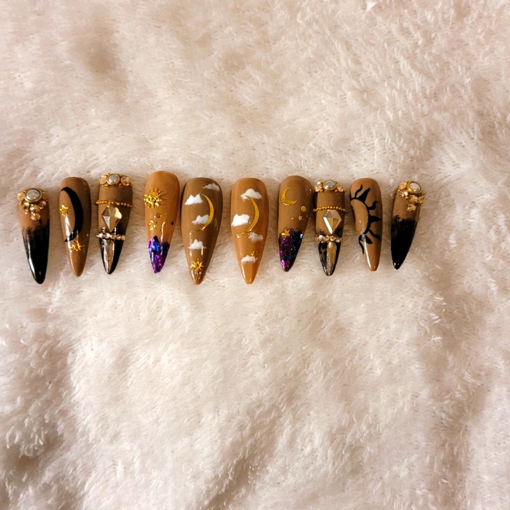 Sun, Moon, and Stars Press On Nails